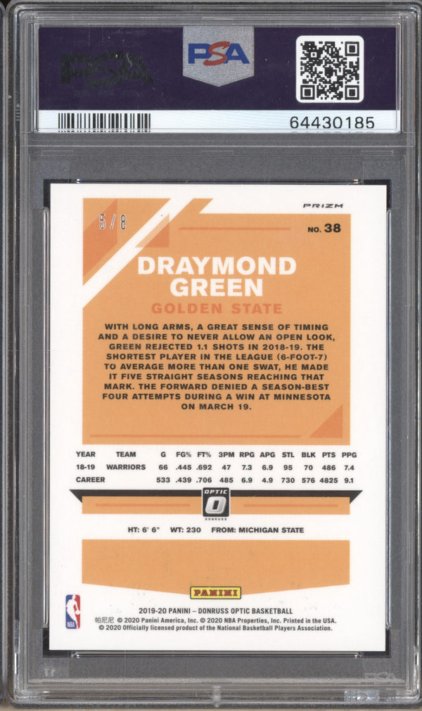 Draymond Green 2019-20 Panini Donruss Optic 38 Black Gold Choice 5/8 PSA 8