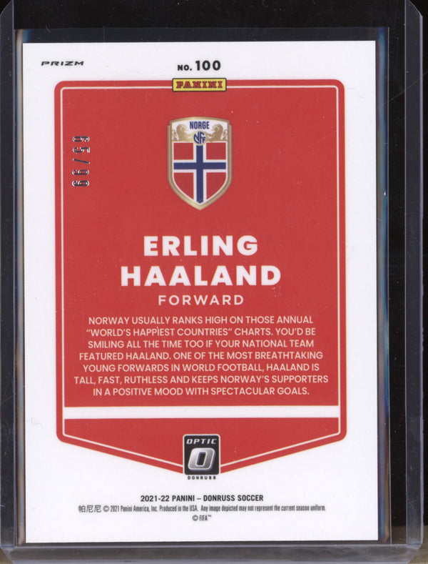 Erling Haaland 2021-22 Panini Donruss Soccer 100 Optic Blue 65/99