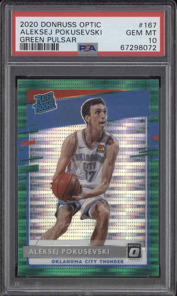 Aleksej Pokusevski 2020-21 Panini Donruss Optic 167 Green Pulsar Pop 1 RC PSA 10