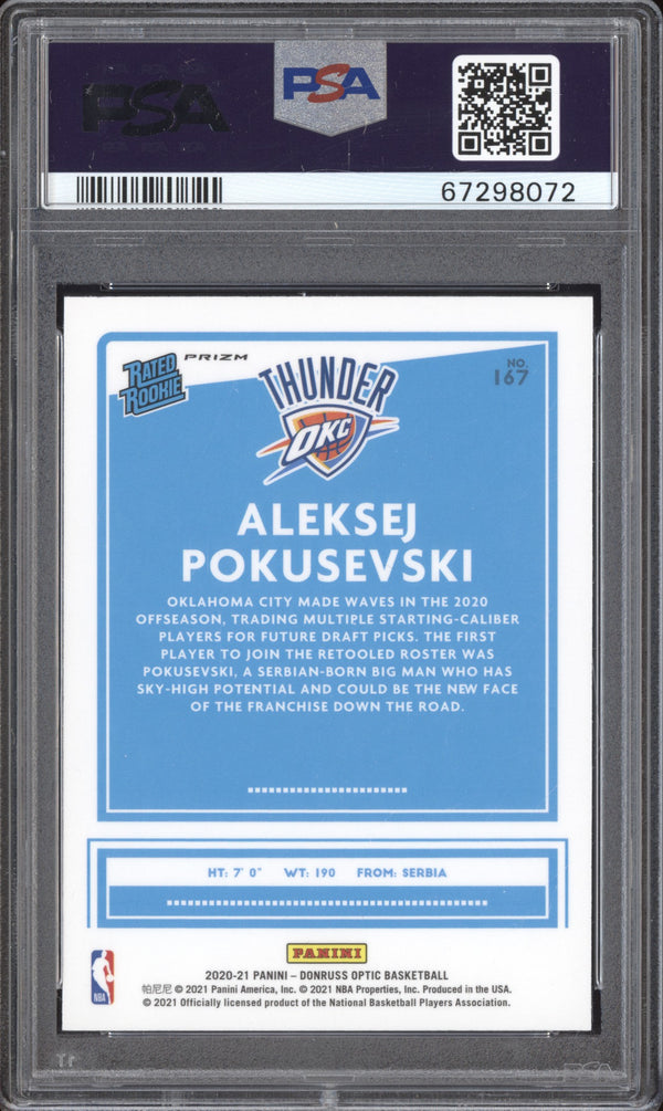 Aleksej Pokusevski 2020-21 Panini Donruss Optic 167 Green Pulsar Pop 1 RC PSA 10