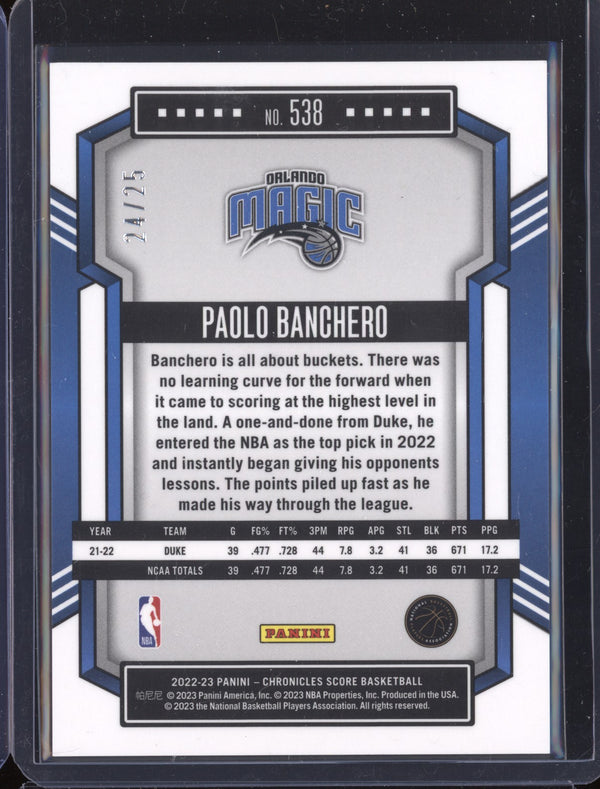 Paolo Banchero 2022-23 Panini Chronicles 538 Score Premium Swirl RC 24/25