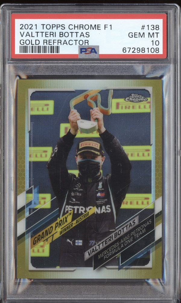 Valtteri Bottas 2021 Topps Chrome 138 Gold Refractor 16/50 PSA 10