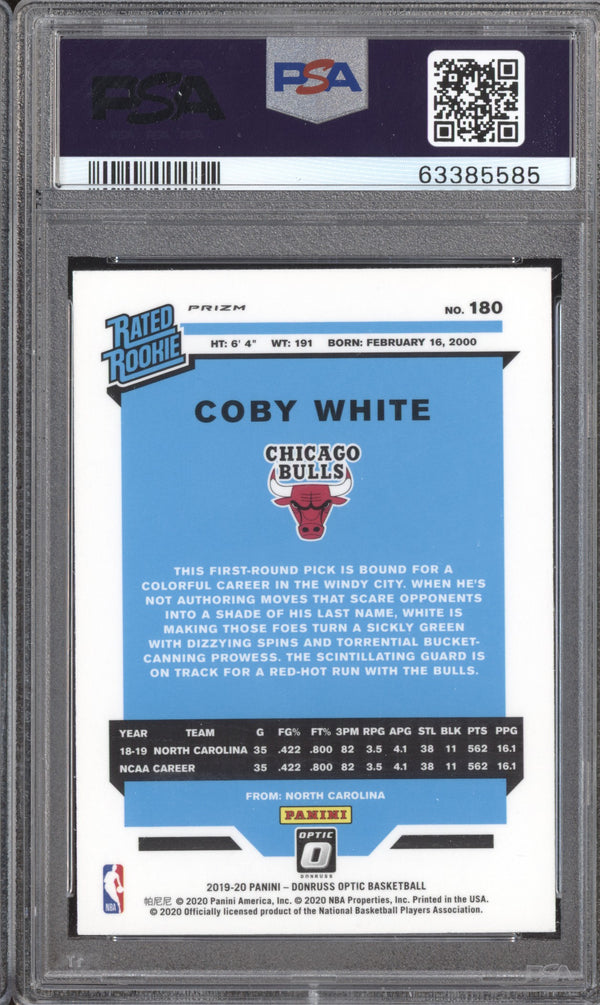 Coby White 2019-20 Panini Donruss Optic 180 Fanatics RC PSA 10