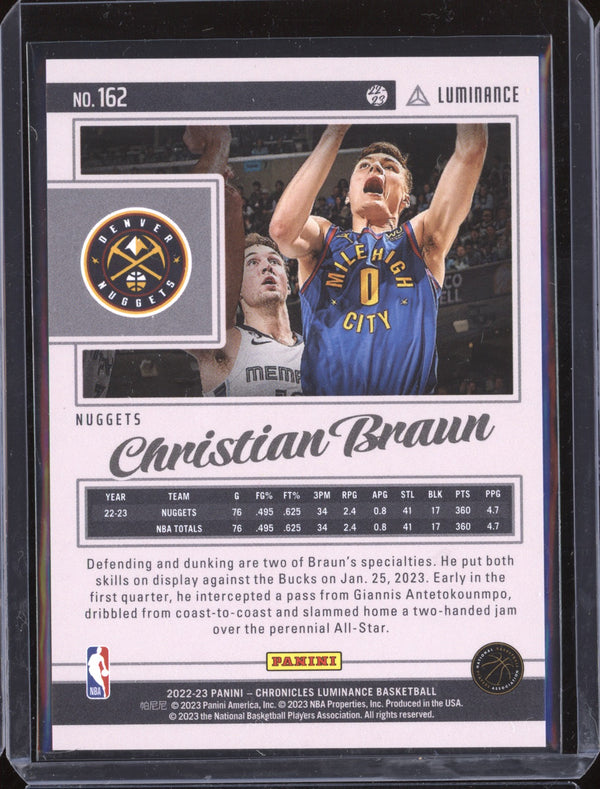 Christian Braun 2022-23 Panini Chronicles 162 Luminance Blue RC 43/99