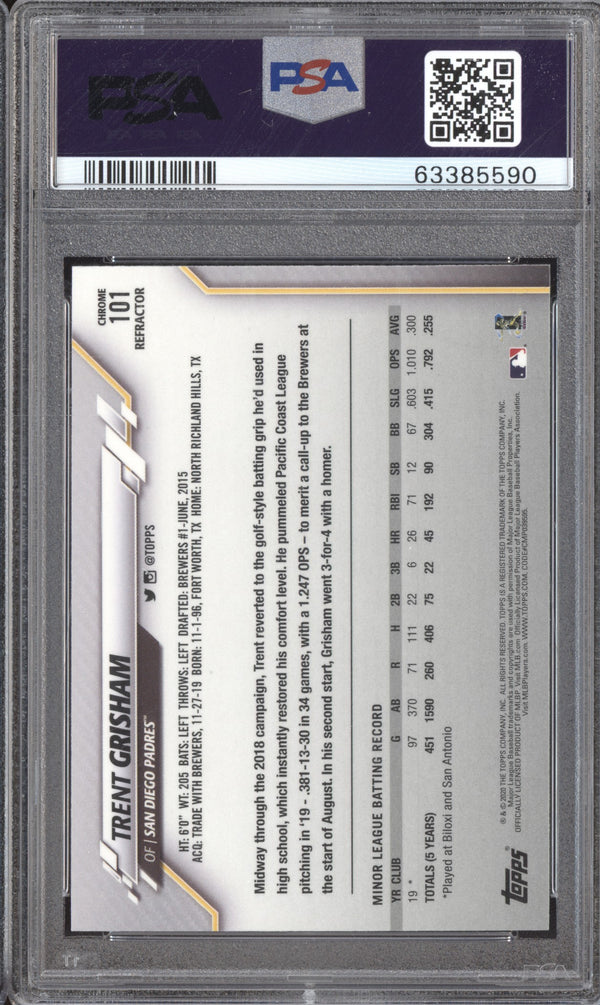 Trent Grisham 2020 Topps Chrome 101 X-Fractor RC PSA 10