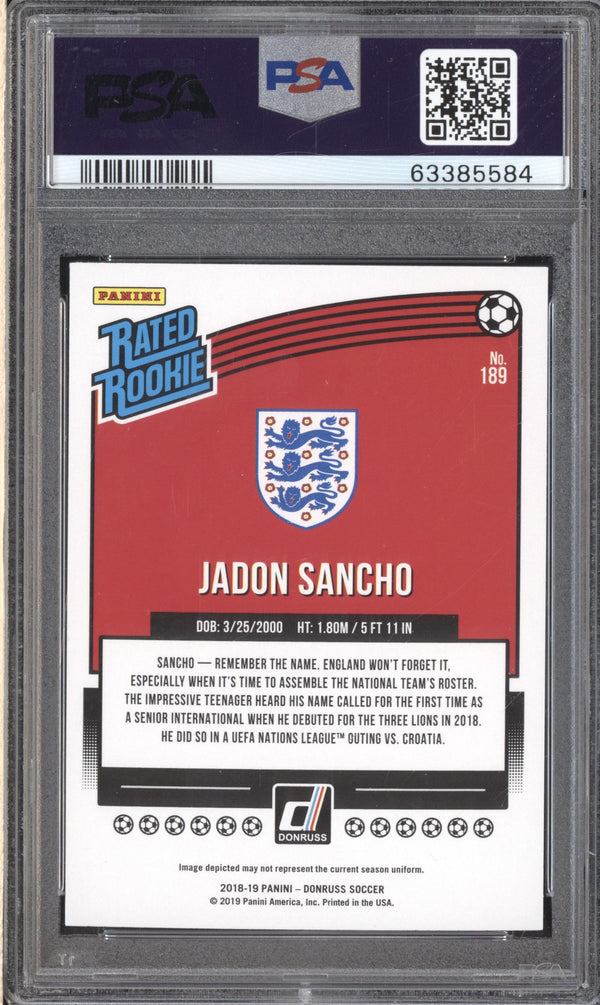 Jadon Sancho 2018-19 Panini Donruss Soccer 189 RC PSA 10