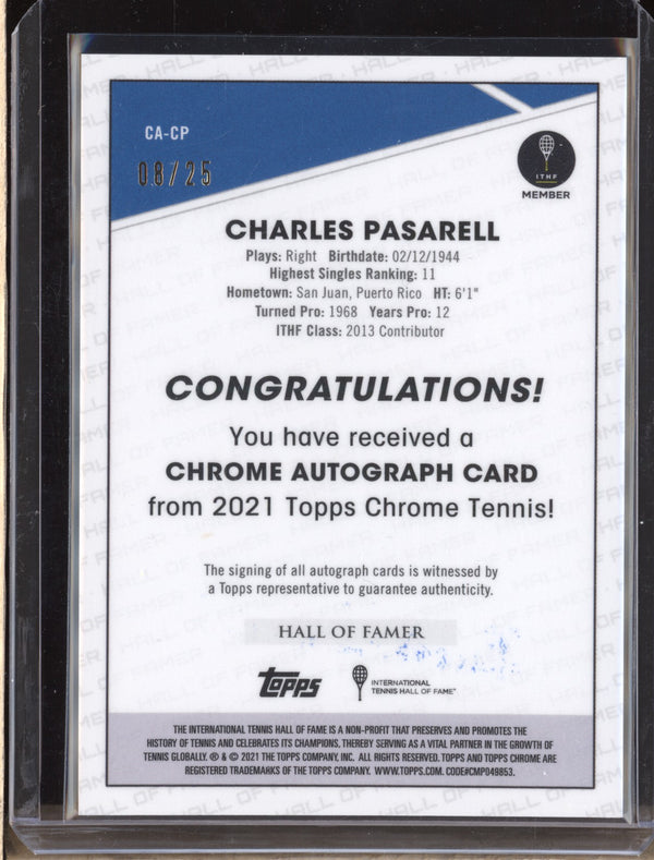 Charles Pasarell 2021 Topps Chrome Tennis CA-CP Orange Auto 8/25