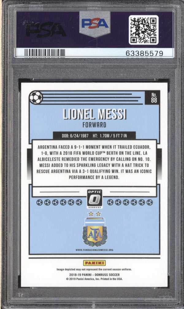 Lionel Messi 2018-19 Panini Donruss Soccer 88 Optic PSA 10