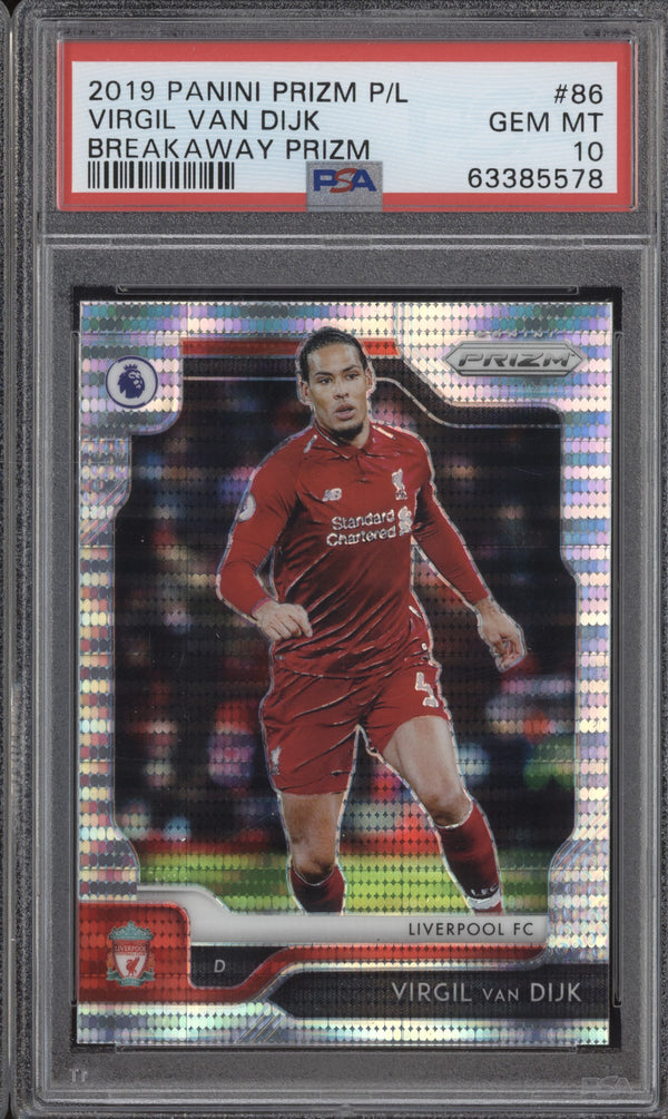 Virgil van Dijk 2019-20 Panini Prizm Premier League 86 Breakaway PSA 10