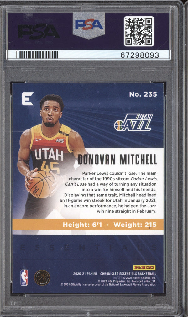 Donovan Mitchell 2020-21 Panini Chronicles 235 Essentials Gold 05/10 PSA 8