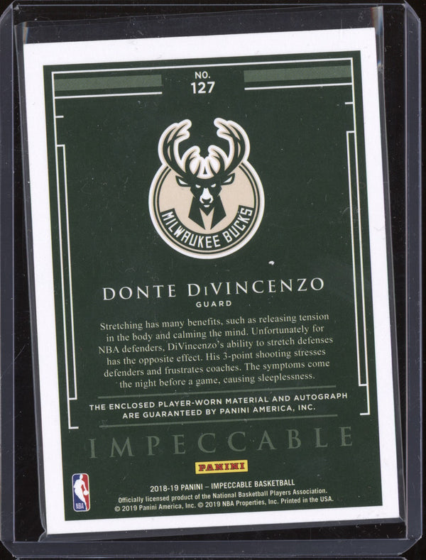 Donte DiVincenzo 2018-19 Panini Impeccable 127 Rookie Jersey Auto Patch RC 29/99