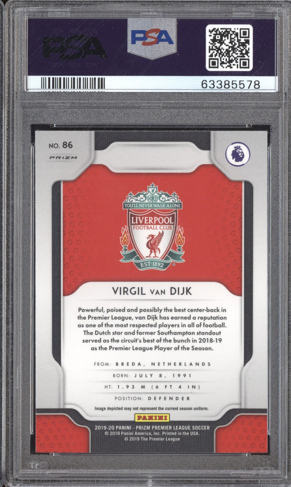 Virgil van Dijk 2019-20 Panini Prizm Premier League 86 Breakaway PSA 10