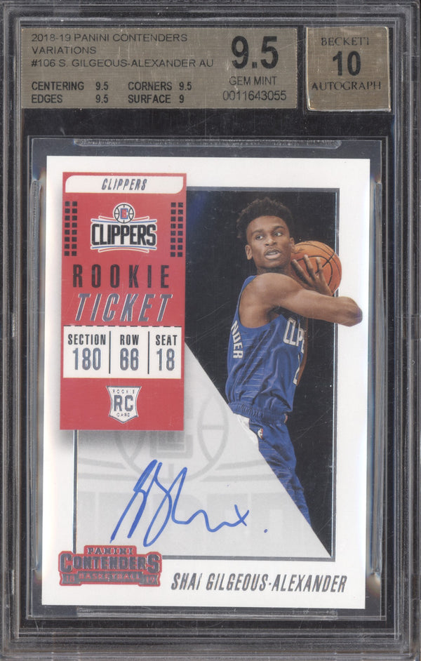 Shai Gilgeous-Alexander 2018 Panini Contenders Ticket Auto Var RC BGS 9.5/10