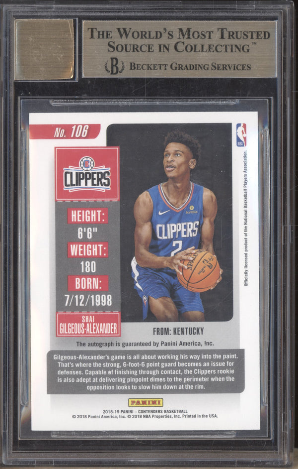 Shai Gilgeous-Alexander 2018 Panini Contenders Ticket Auto Var RC BGS 9.5/10