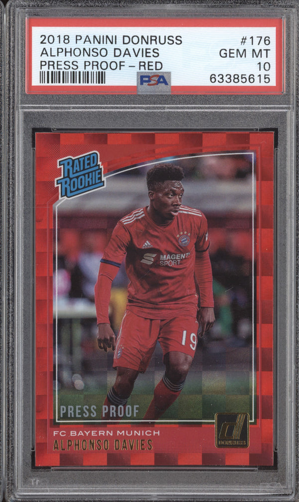 Alphonso Davies 2018-19 Panini Donruss Soccer 176 Press Proof Red RC PSA 10