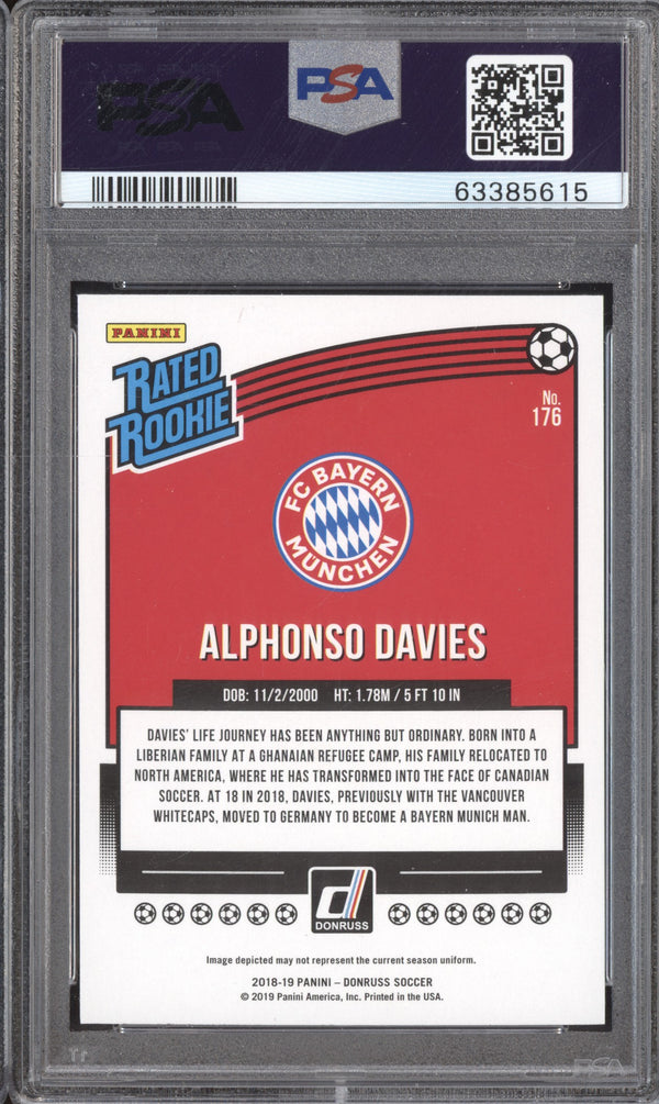 Alphonso Davies 2018-19 Panini Donruss Soccer 176 Press Proof Red RC PSA 10