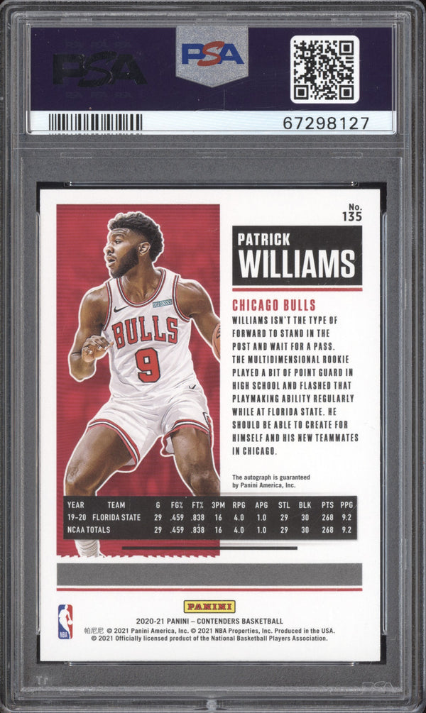 Patrick Williams 2020-21 Panini Contenders 135 Rookie Ticket Auto RC PSA 10