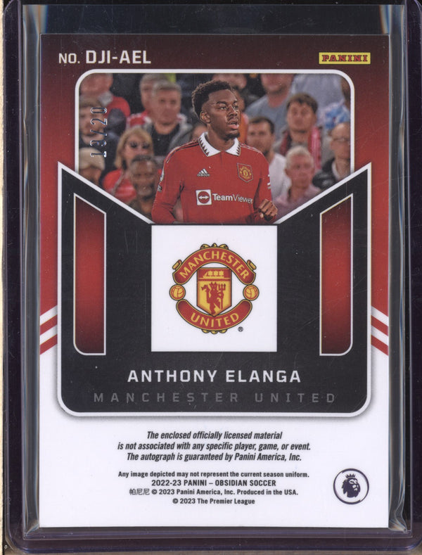 Anthony Elanga 2022-23 Panini Obsidian DJI-AEL Dual Jersey Ink Purple Auto 19/20