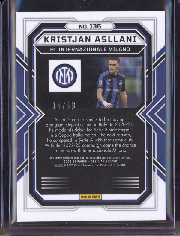 Kristjan Asllani 2022-23 Panini Obsidian 136 Orange RC 14/40