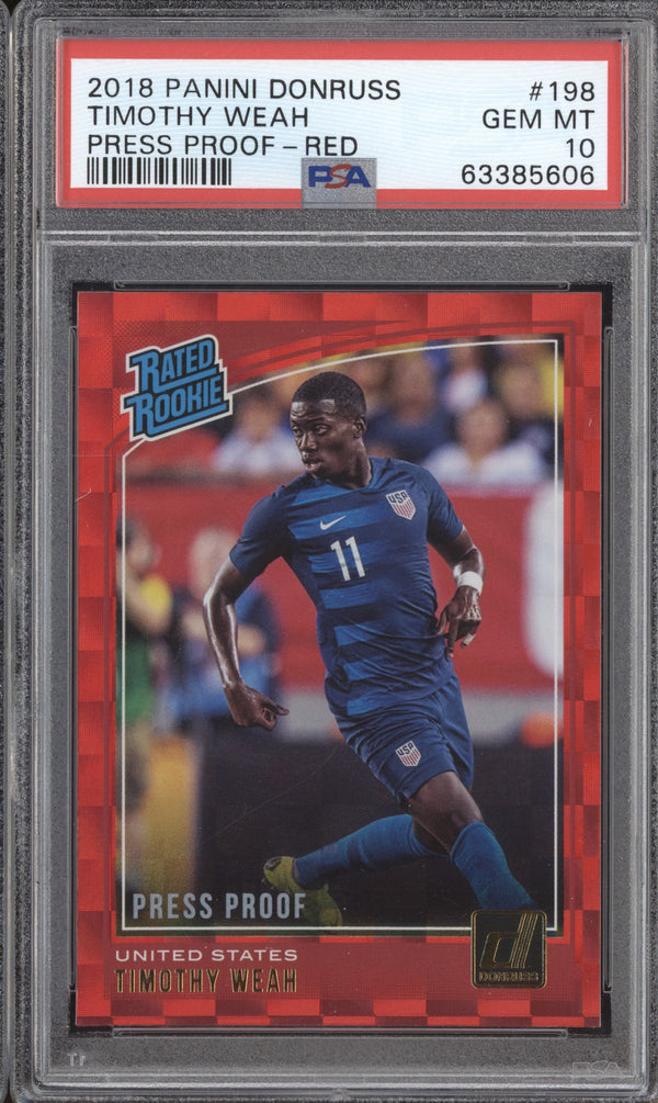 Timothy Weah 2018-19 Panini Donruss Soccer 198 Press Proof Red RC PSA 10