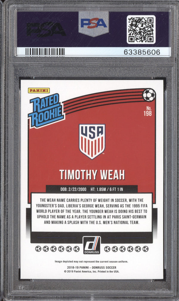 Timothy Weah 2018-19 Panini Donruss Soccer 198 Press Proof Red RC PSA 10