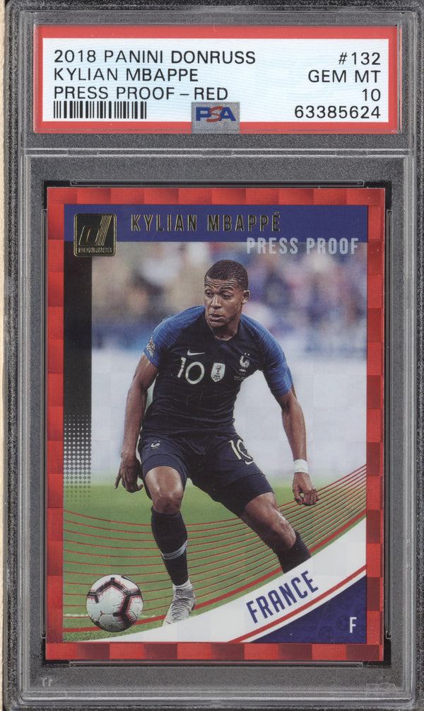 Kylian Mbappe 2018-19 Panini Donruss Soccer 132 Press Proof Red RC PSA 10