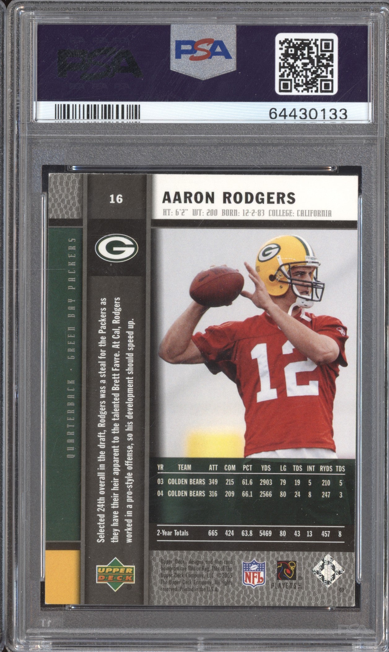 Aaron Rodgers 2005 Upper Deck Rookie Premiere 16 RC PSA 9