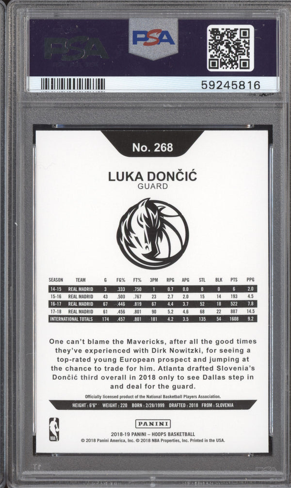 Luka Doncic 2018-19 Panini Hoops 268 RC PSA 9