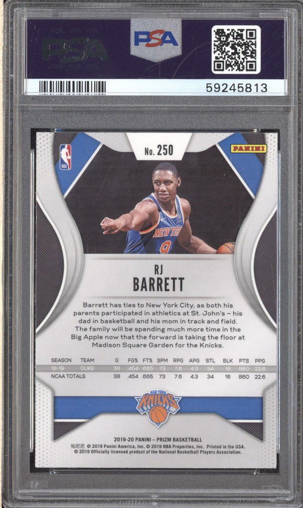 RJ Barrett 2019-20 Panini Prizm 250 RC PSA 9