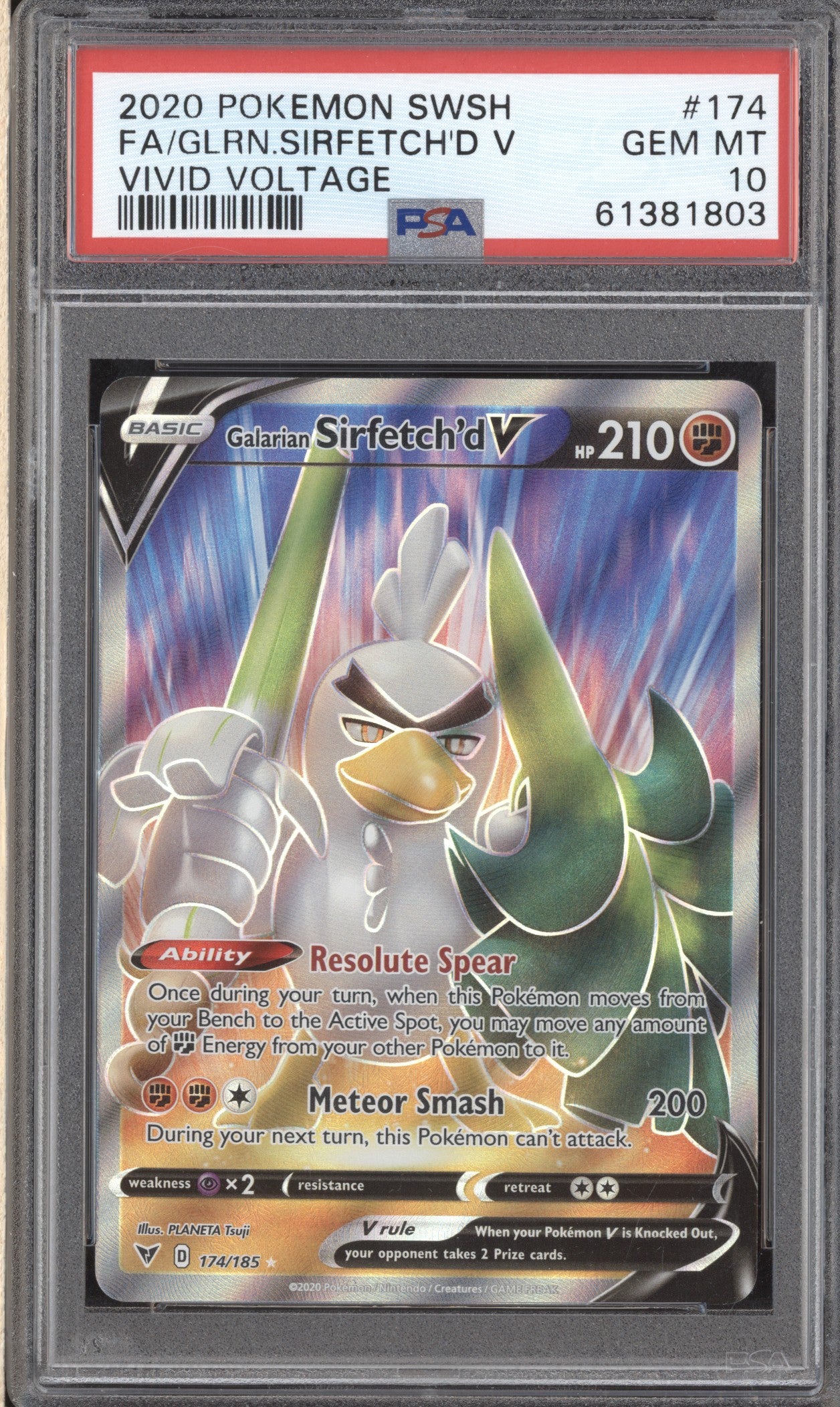 Galarian Sirfetch'd V 2020 Pokemon Vivid Voltage 174/185 Full Art PSA 10