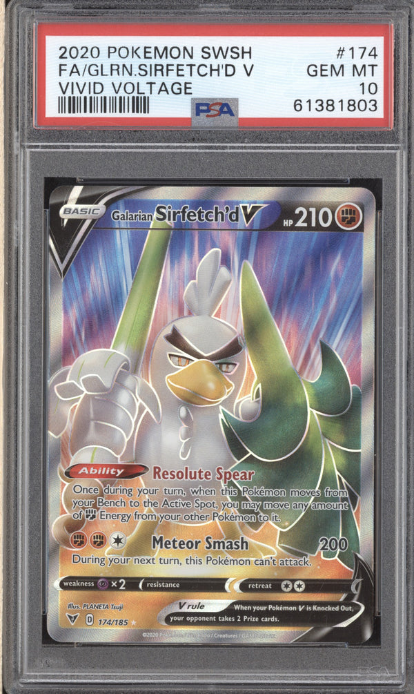 Galarian Sirfetch'd V 2020 Pokemon Vivid Voltage 174/185 Full Art PSA 10