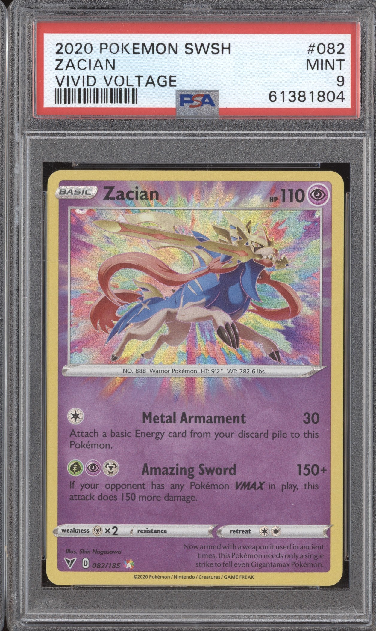 Zacian 2020 Pokemon Vivid Voltage 82/185 Amazing Rare PSA 9