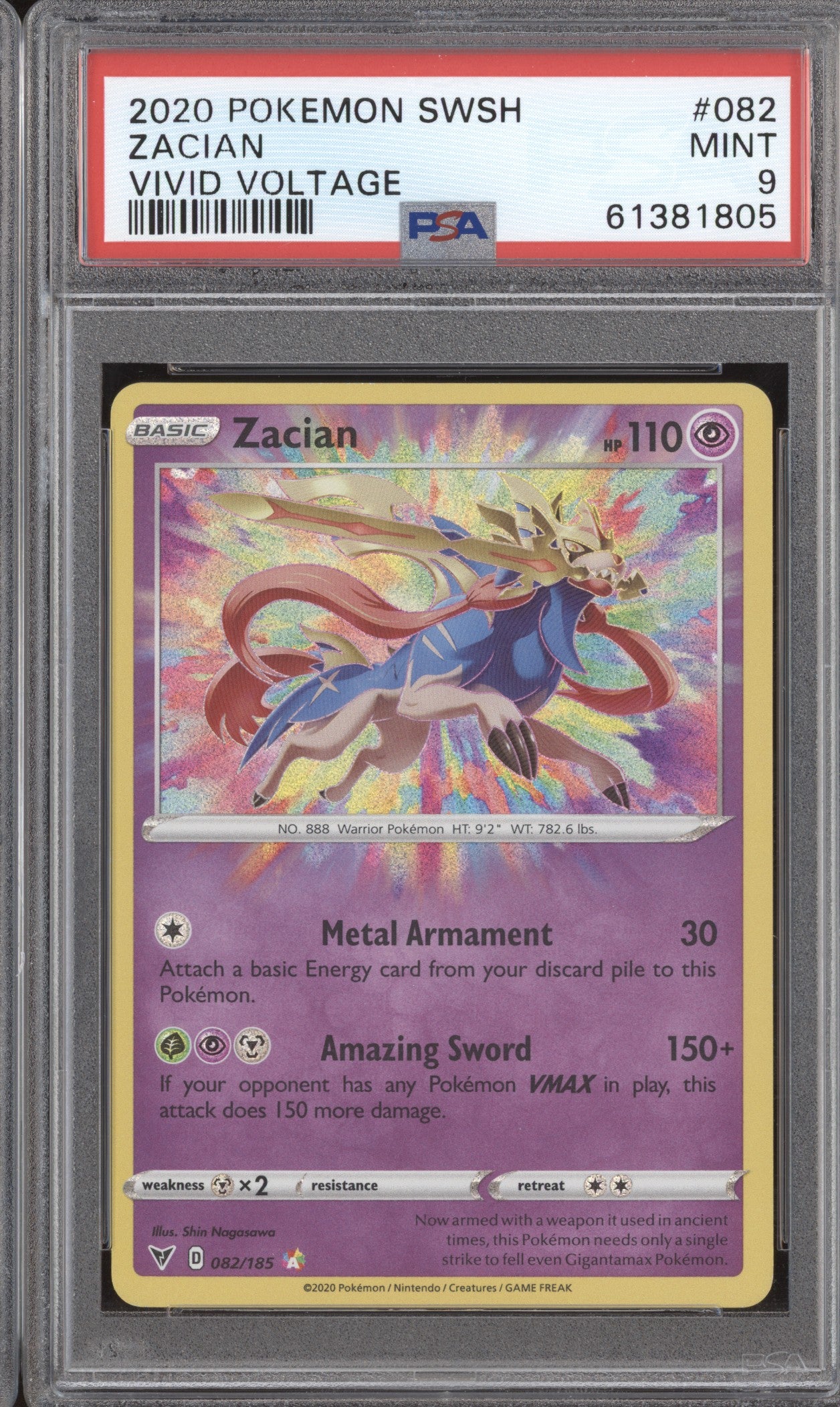 Zacian 2020 Pokemon Vivid Voltage 82/185 Amazing Rare PSA 9