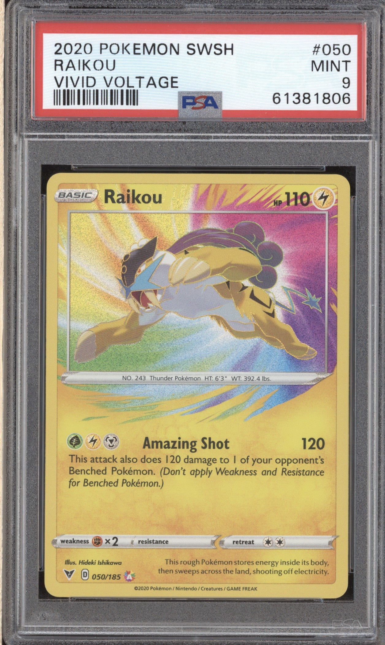 Raikou 2020 Pokemon Vivid Voltage 50/185 Amazing Rare PSA 9