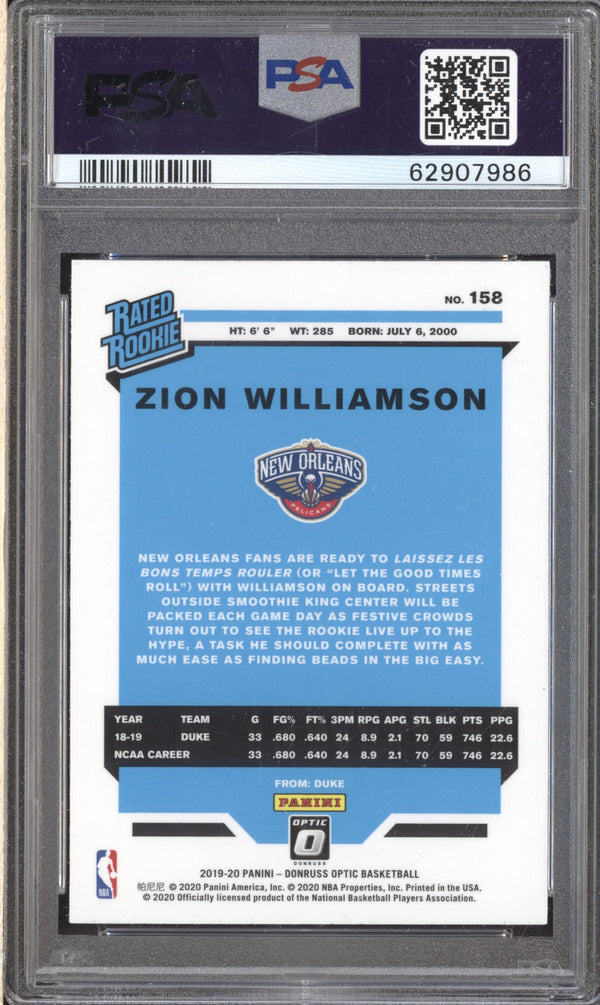 Zion Williamson 2019-20 Panini Donruss Optic 158 PSA 10