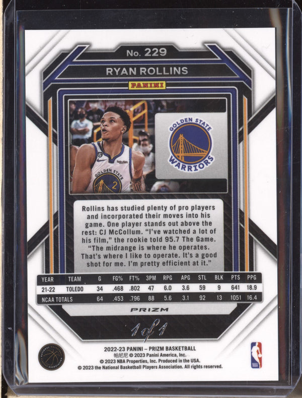 Ryan Rollins 2022-23 Panini Prizm 229 Nebula RC 1/1