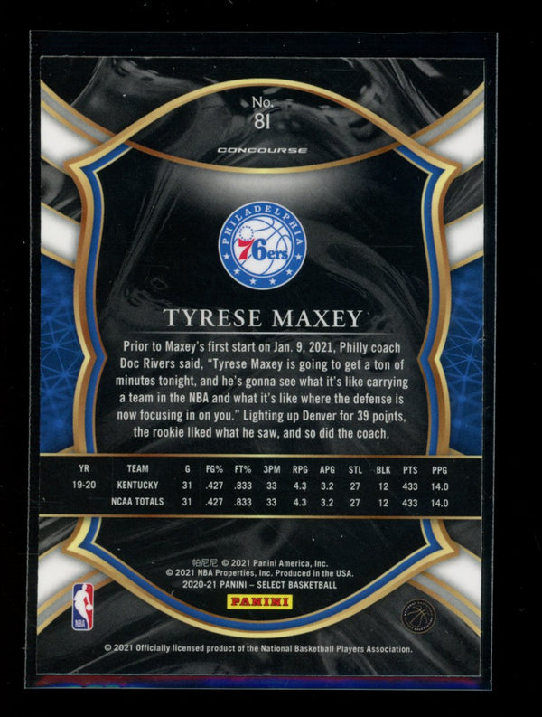 Tyrese Maxey 2020-21 Panini Select Concourse RC