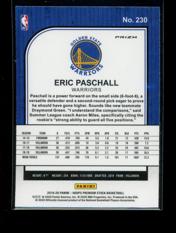 Eric Paschall 2019-20 Panini Hoops Premium Silver Flash RC