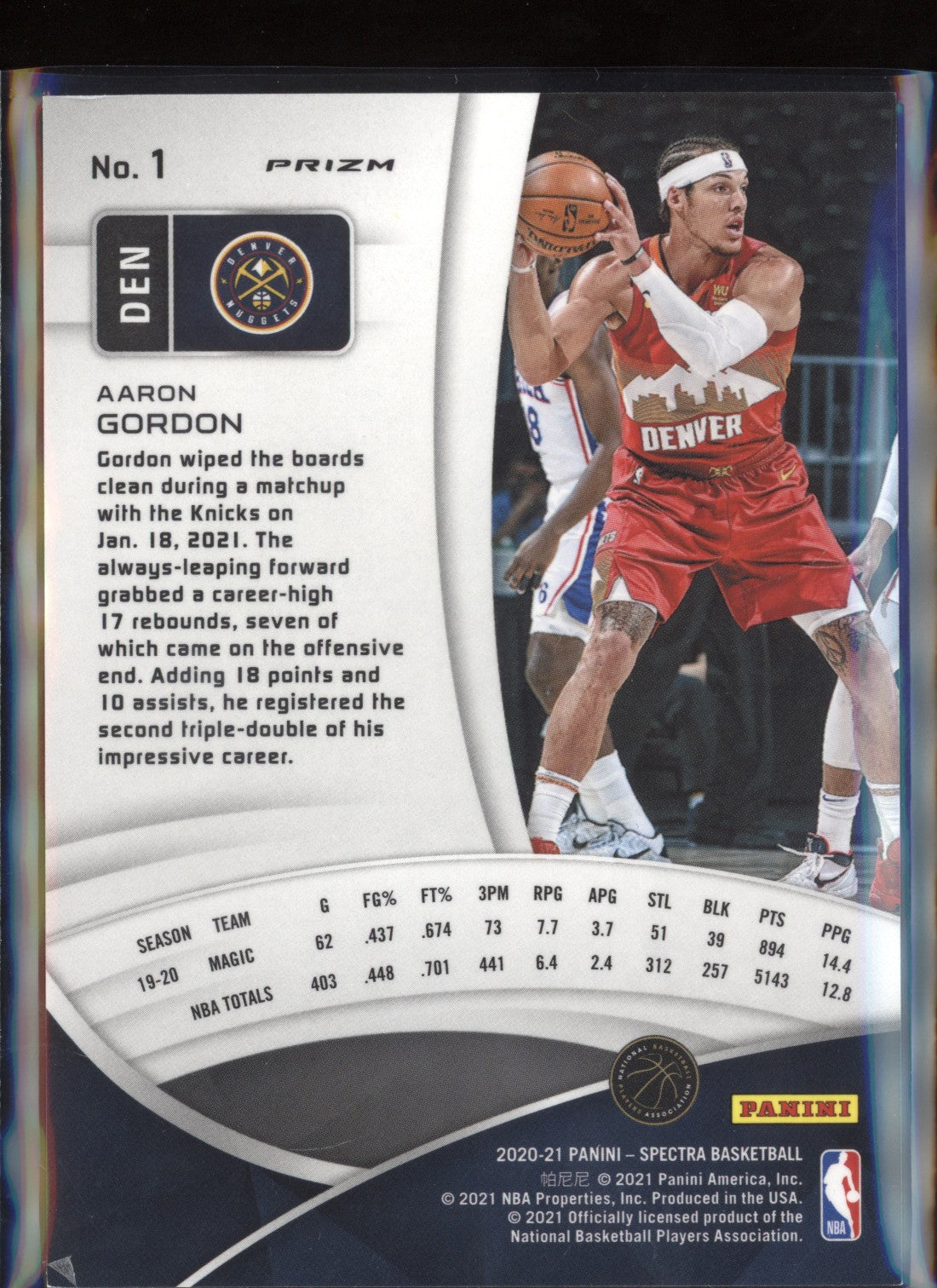 Aaron Gordon 2020/21 Panini Spectra Silver