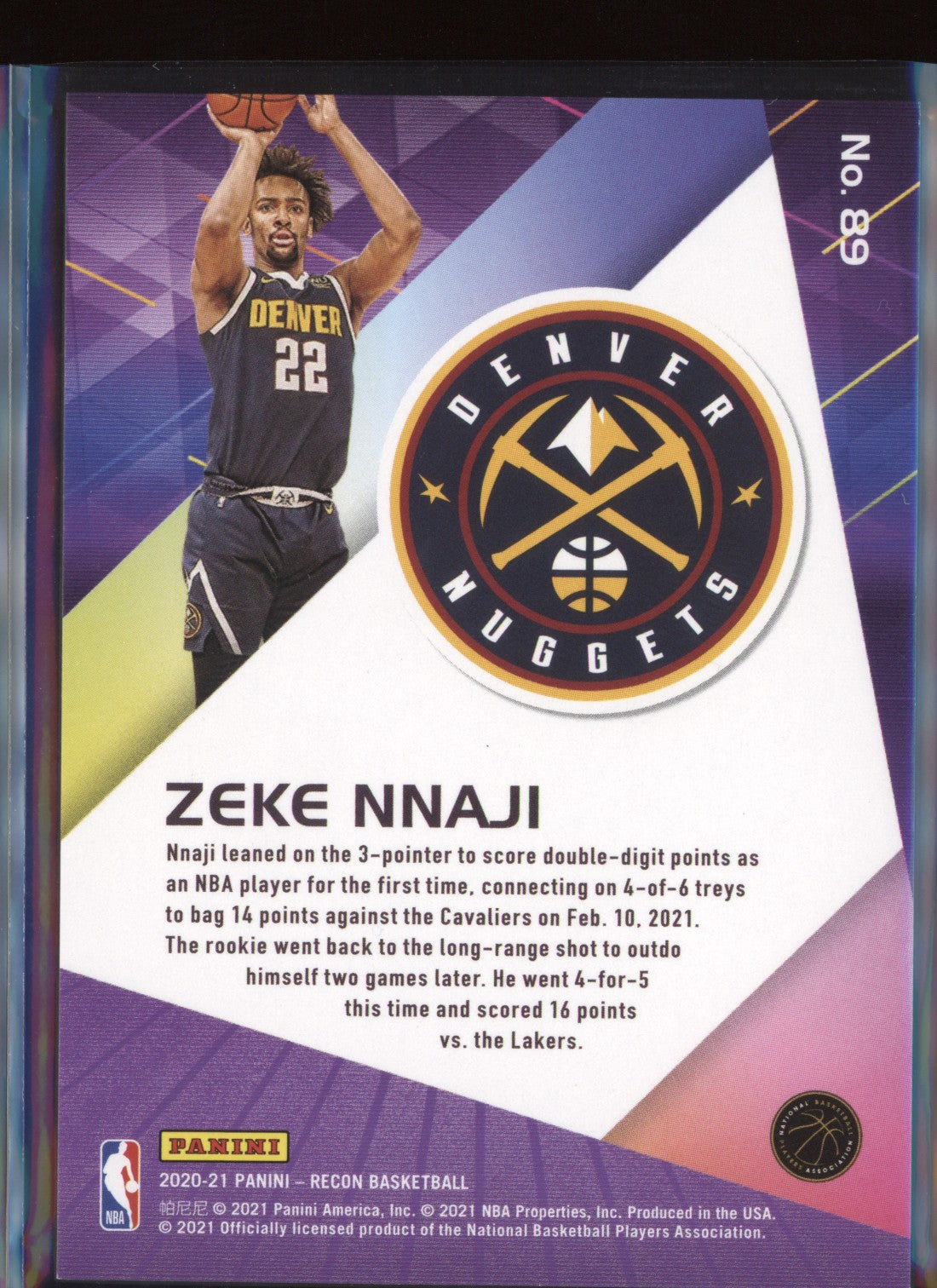 Zeke Nnaji 2020-21 Panini Recon Holo RC