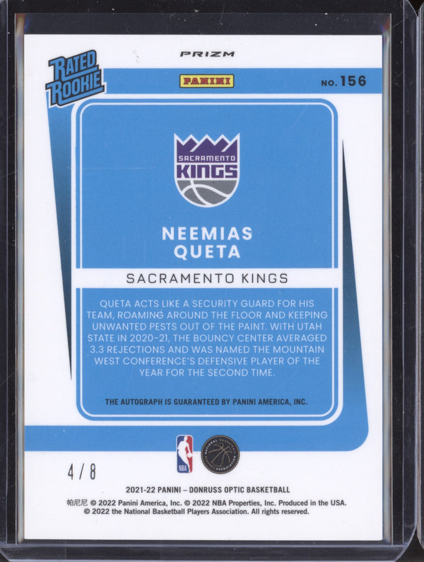 Neemias Queta 2021-22 Panini Optic 156 Black Gold Auto RC 4/8