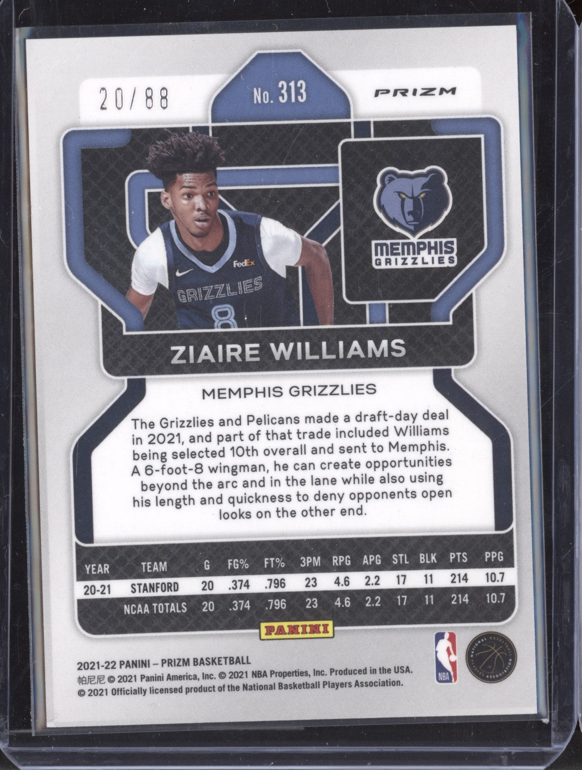 Ziaire Williams 2021-22 Panini Prizm 313 Red Choice RC 20/88