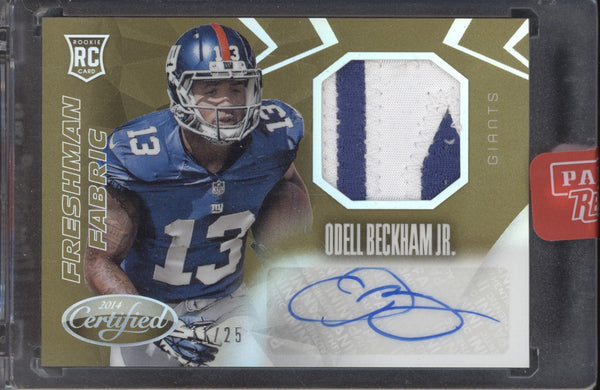 Odell Beckham Jr 2014 Panini Certified 233 Freshman Fabric Mirror Gold Signatures RC 11/25