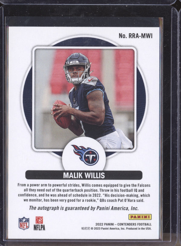 Malik Willis 2022 Panini Contenders RRA-MWI Rookie Roundup Auto RC 3/49