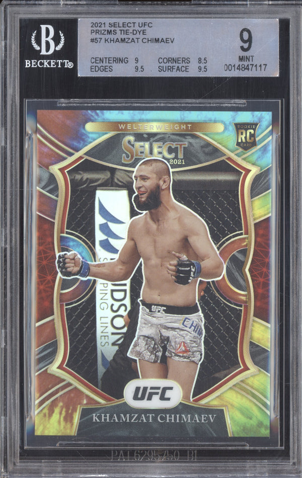 Khamzat Chimaev 2021 Panini Select UFC 57 Concourse Tie Dye RC 16/25 BGS 9