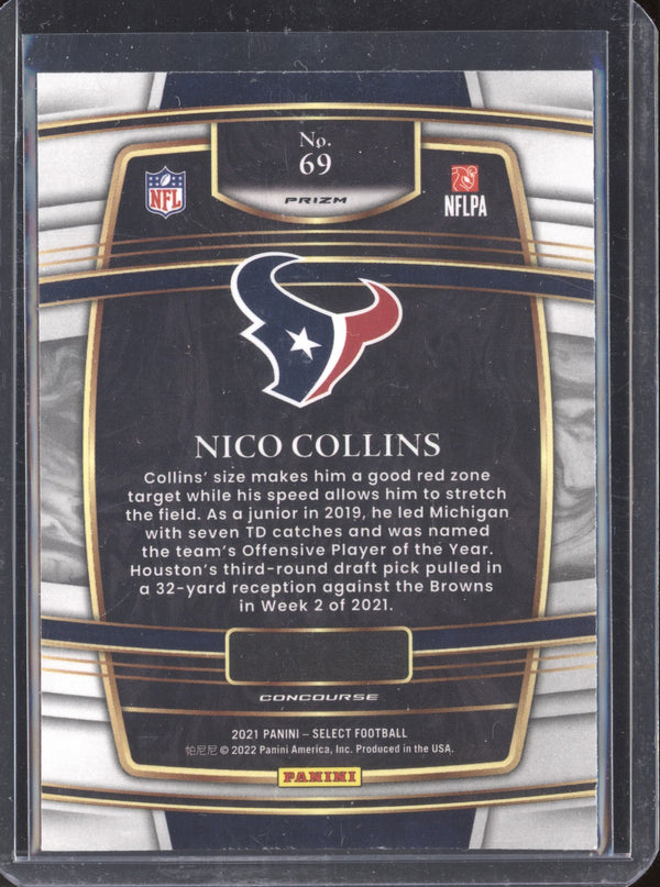 Nico Collins 2021 Panini Select 69 Concourse Silver RC