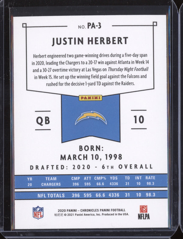 Justin Herbert 2020 Panini Chronicles Panini RC