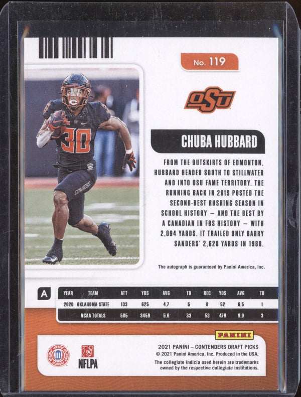 Chuba Hubbard 2021 Panini Contenders Draft Picks 119 RPS College Ticket Variation A Cracked Ice Auto RC 13/23