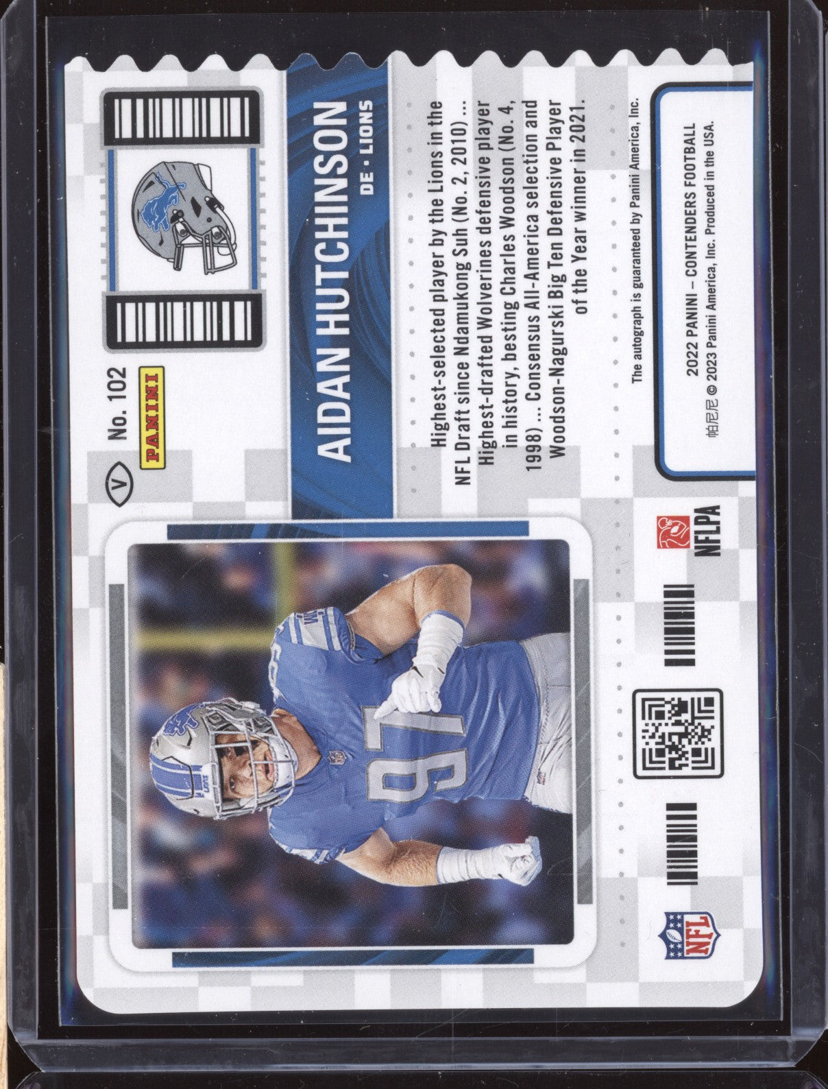 Aidan Hutchinson 2022 Panini Contenders Rookie Ticket Stub Auto Variation RC /97