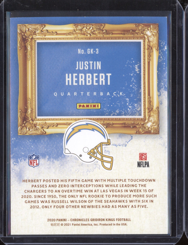 Justin Herbert 2020 Panini Chronicles GK-3 Gridiron Kings RC